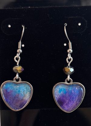 Earrings Heart Blue/Purple Watercolor