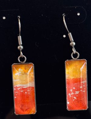 Earrings Rectangle Orange/Yellow Watercolor