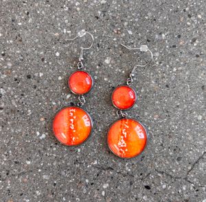 Earrings Double Circle Orange Watercolor