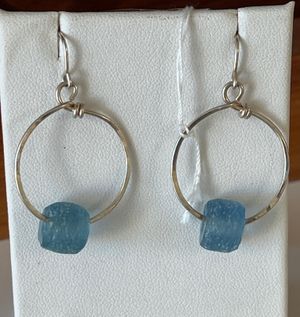 Recycled Blue Glass Bead & Silver Hoops