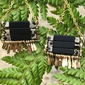 Carmine Onyx/Jasper Gold Earrings