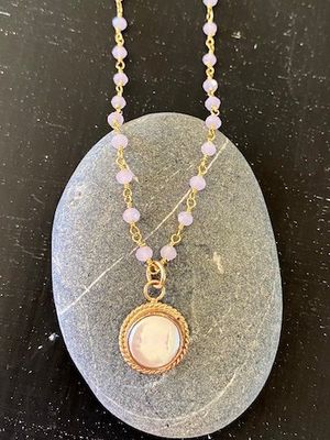 Coin pearl and gold filled pendant on a rose quartz 