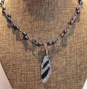 Blue Iridescent Pearl & Abalone Pendant