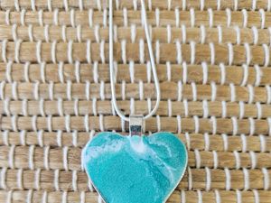 Resin Heart- Turquoise White
