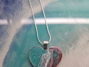 Resin Heart- Turquoise, Red, Gold, & White