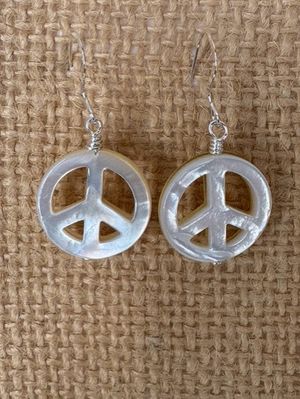 Mother of Pearl Peace Sign Earrings