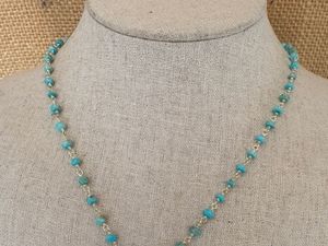 Turquoise and Silver Wire Wrapped Necklace with Turquoise Pendant