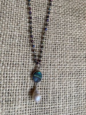 Hematite, Pearl, and Abalone Necklace