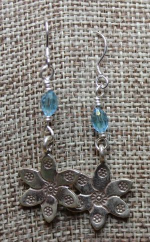Daisy Charm & Aqua Crystal Earrings