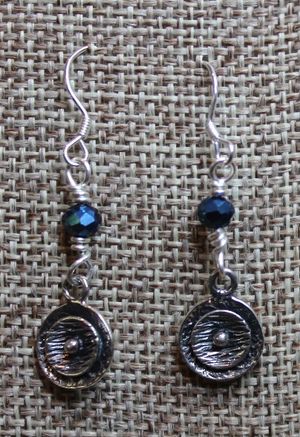 Sterling Circle Charm & Blue Crystal Earrings