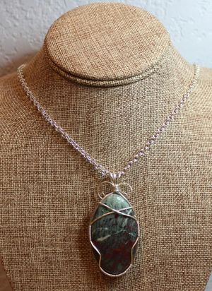 Silver-Fill Wrapped Ruby Zoisite Pendant Necklace