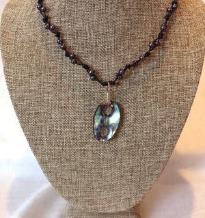 Black Iridescent Freshwater Pearl with Abalone Pendant