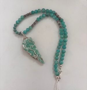 Amazonite and Sterling Necklace with Silver Filled Wrapped Amazonite Pendant