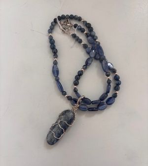 Kyanite and Sterling Necklace with Silver Filled Wrapped Kyanite Pendant