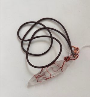 Copper Wrapped Quartz Crystal on Leather Cord Necklace