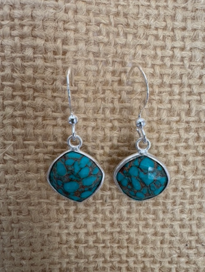 Turquoise Stone with Silver Bezel Earrings