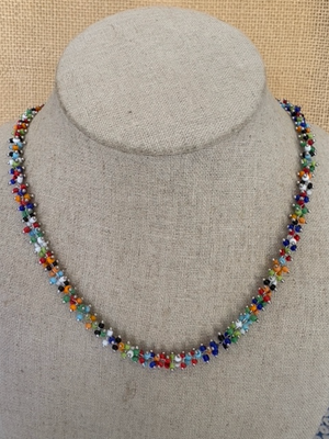 Multicolored Glass Beads Wired with Silver Wire Necklace