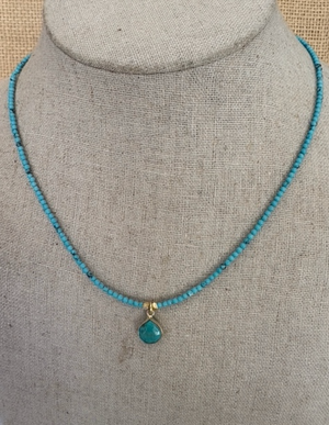 Turquoise Beaded Chain Necklace with Small Turquoise Stone Pendant