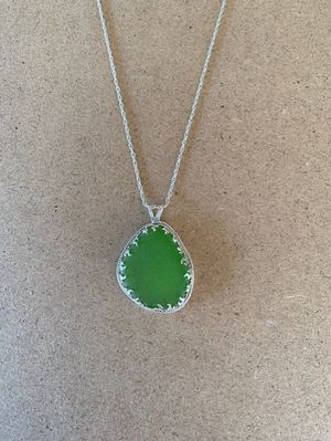 Green Sea Glass & Sterling Silver Necklace