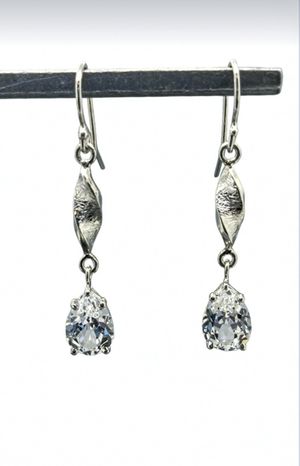 Silver White Lab Sapphire Pear Earrings
