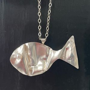 Fine Silver & Pearl Fish Necklace