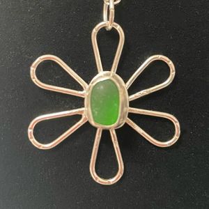 Green Sea Glass Flower Necklace