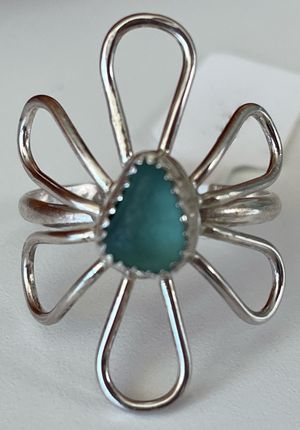 Aqua Sea Glass Flower Ring