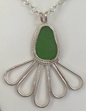 Green Sea Glass Half Flower Necklace