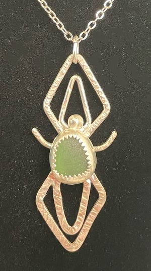 Dark Green Sea Glass Spider Necklace