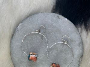 Spiny Oyster Copper Turquoise Hoop Earring