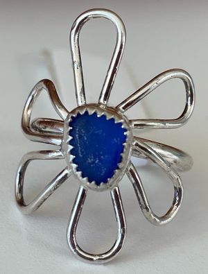 Blue Sea Glass Flower Ring