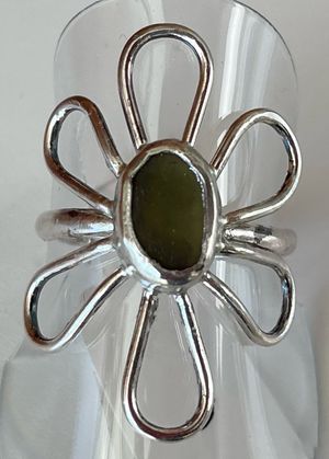 Light Olive Sea Glass Flower Ring