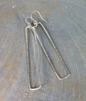 Rectangle Long Hoop Earrings Fine Silver
