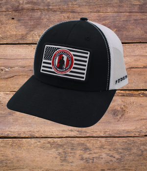 TRUCKER STYLE BLACK & WHITE HAT WITH AFF CWA PATCH