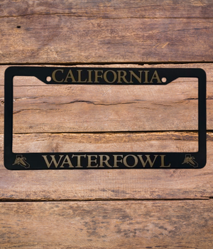 Black Plastic License Plate Frame - Gold Lettering