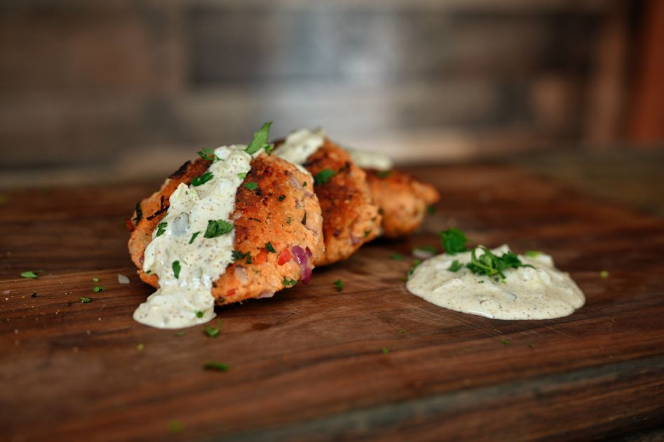Salmon Pattie Cakes w/ Cajun Mushroom Tartar — California Waterfowl