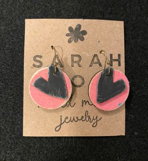 Wood pink heart earrings by Sarah Shoot