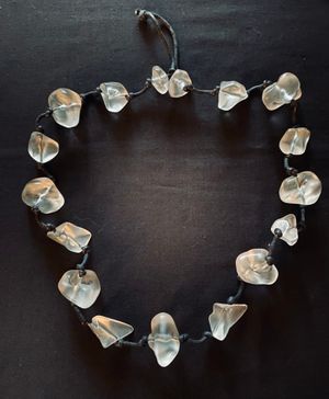 Translucent White Beads on Black Cord Necklace by Paula A