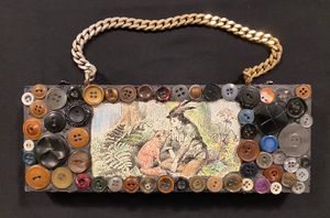 Robin Hood Wooden Button Clutch with Link Chain by Diane Green