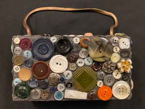 Wooden Button Clutch w/ Serpentine Chain by Diane Green
