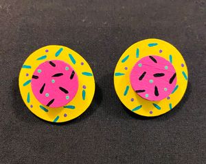 Painted Wood Circle Earrings