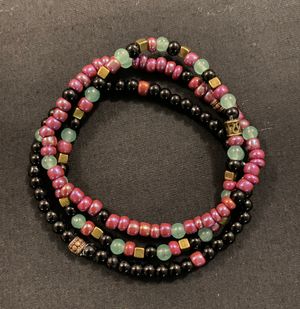 Triple Strand Black/Purple/Green Beaded Bracelet by Stacy Slack