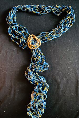 Blue/Multi Knit Necklace w/ Flower by Ahka P.