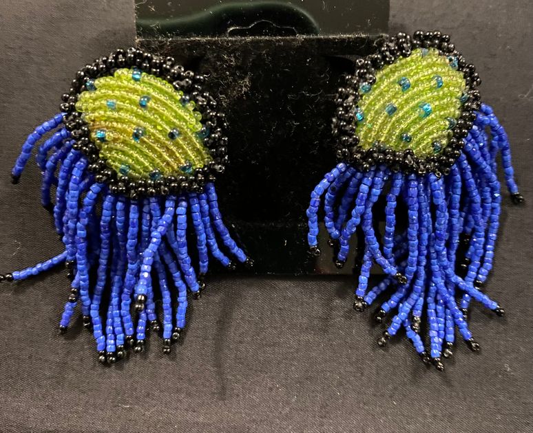Blue/Green/Black Bugle Beaded Clipon Earrings — Intuit Store