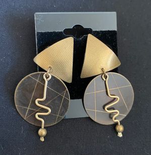 Vintage Small Copper Earrings/Brass Triangle/Circle Earrings