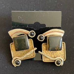 Vintage Onyx/Silver/Brass/Copper Multi-Shape Earrings