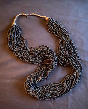 Vintage Black Bugle-Beaded Necklace