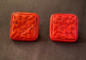 Vintage Carved Cinnabar Earrings