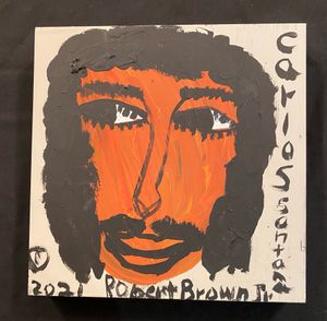 Carlos Santana Panel Painting by Bobbie Brown