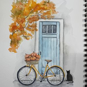 Watercolor Class - Fall Scene with Bicycle